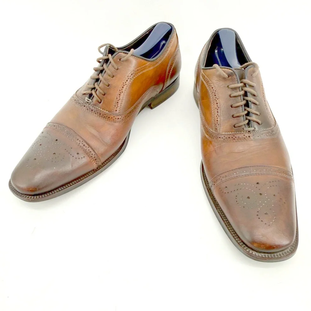 To Boot New York Oxford Mens 8 Brown Medallion Cap Toe Leather Italy Heritage